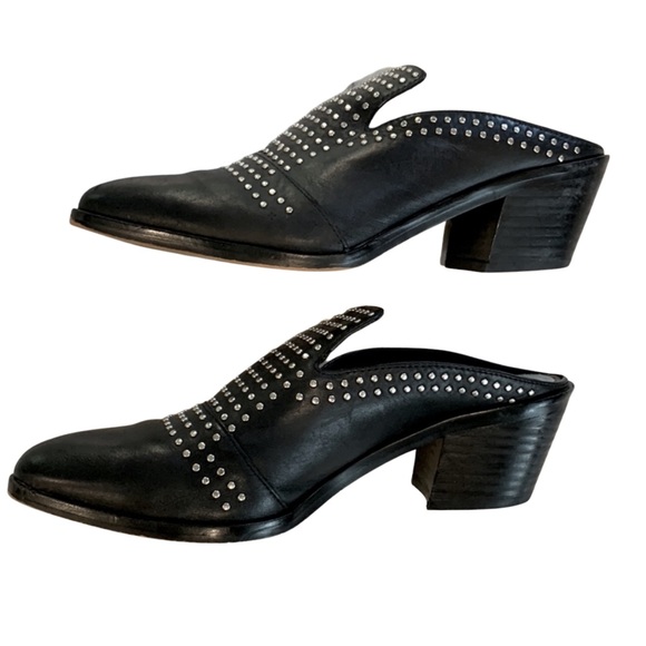1. STATE Black Studded Rivet Detail Block Heel Mules - Picture 6 of 6